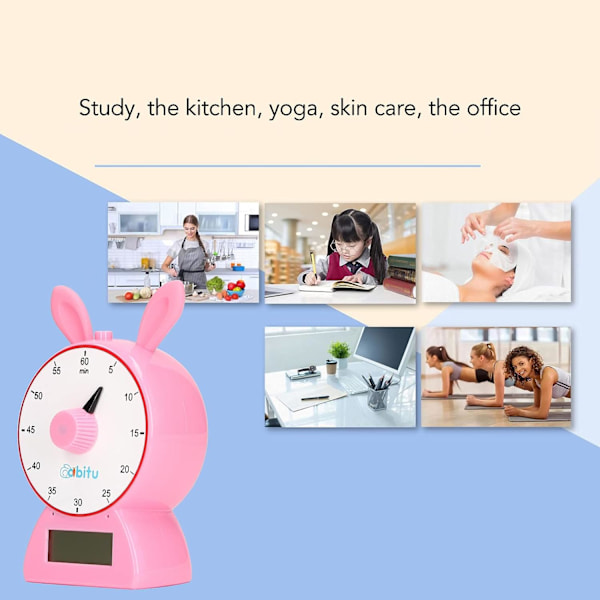 Visuel timer, køkkentimer, tidshåndteringsnedtællingstimer til børn, søde visuelle timere til børn, multifunktionel visuel timer (lyserød)