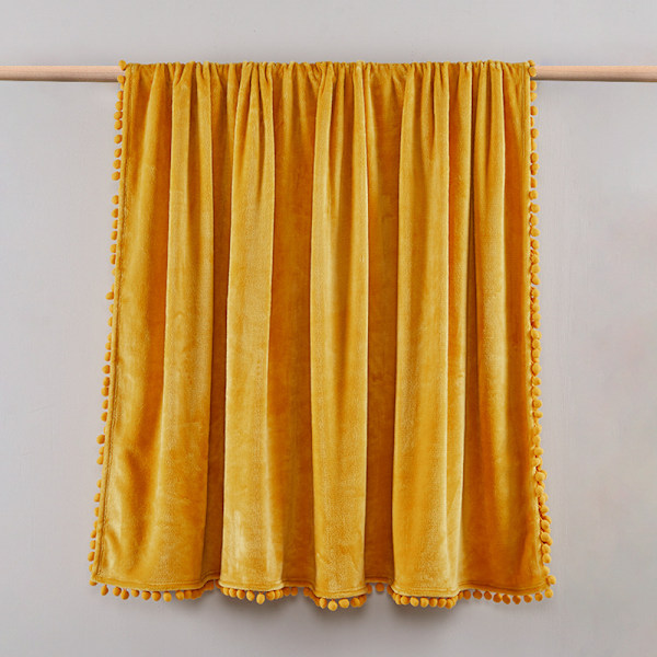 1 st Flanellfilt Fluffig Mjuk Varm Päls med Pompom för Säng Soffa Sovrum Balkong Resa 127X152CM gul