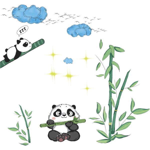 En set Moln och Bamboo Panda Wall Stickers Barnrum wa