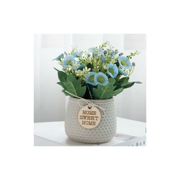 Konstgjorda falska blommor, konstgjord växt inomhus liten, konstgjord växt inomhus utomhus, falsk växtdekoration för hem vardagsrum kök sovrum, tusensköna (grå)