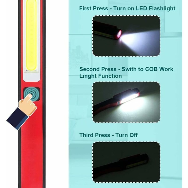 LED inspektionslommelygte - Genopladelig LED arbejdslys Super Bright COB LED lommelygte med magnetklips til hjem, værksted, bil, camping, udendørs brug