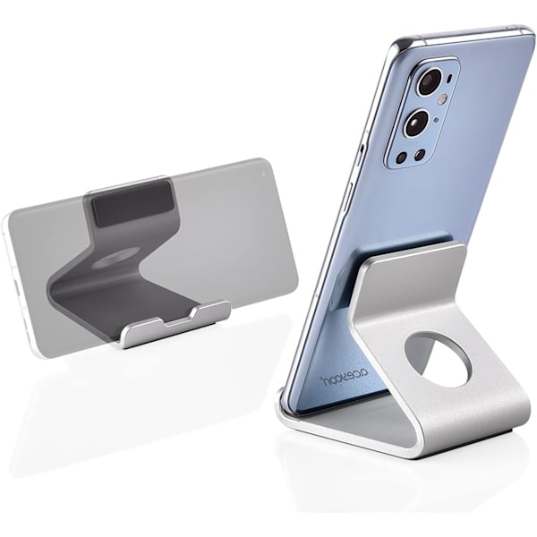 Minitelefonstativ, telefonstativ bordsuniversiellt aluminium och silikon bärbart smartphone-stativ bord kompatibelt med iPhone, Galaxy, Mate etc (Silver)