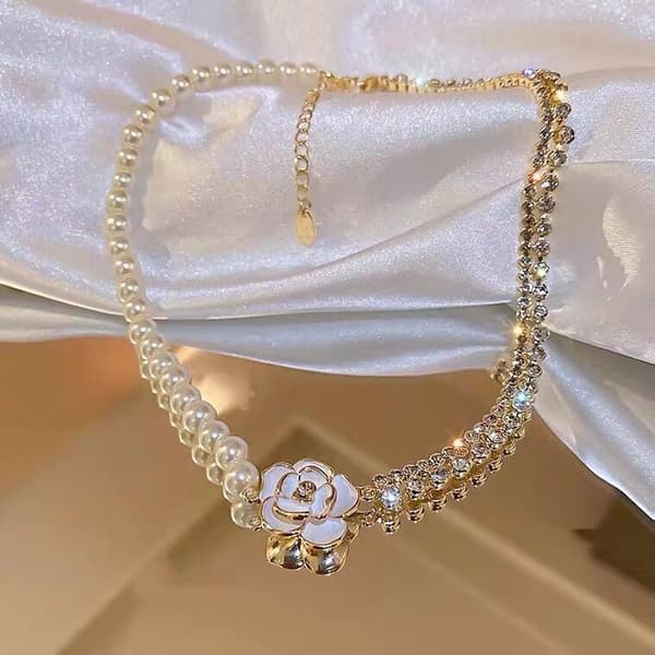 Mode Smykker Emalje Rhinestone Blomster Charm Vedhæng Halskæde