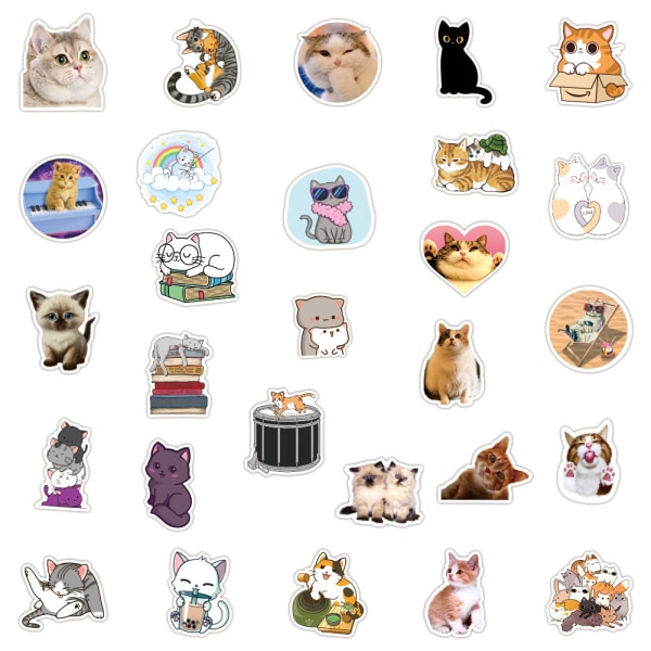 100 st söta kattklistermärken för vattenflaska, vinyl vattentäta klistermärken dekaler Lapto