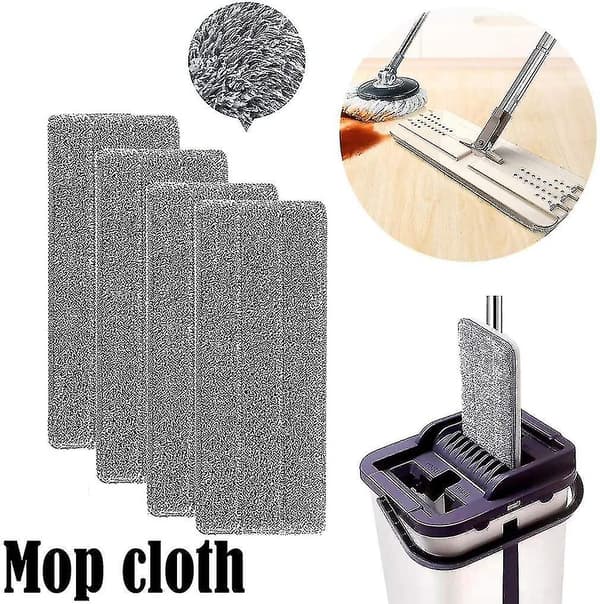 Moppebøttesystem, 4 x kluter, erstatningssett med 4 grå enkle mopper, moppesett