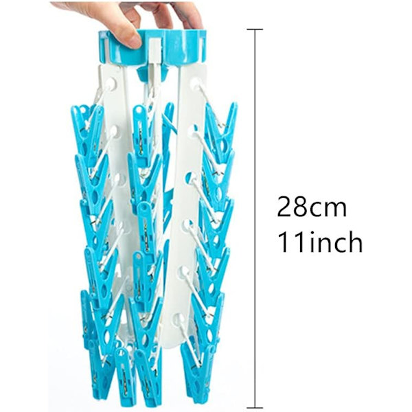 Klädhängare med 36 Klämmor, Plast, Snurrhake, Bärbar, Vikbar