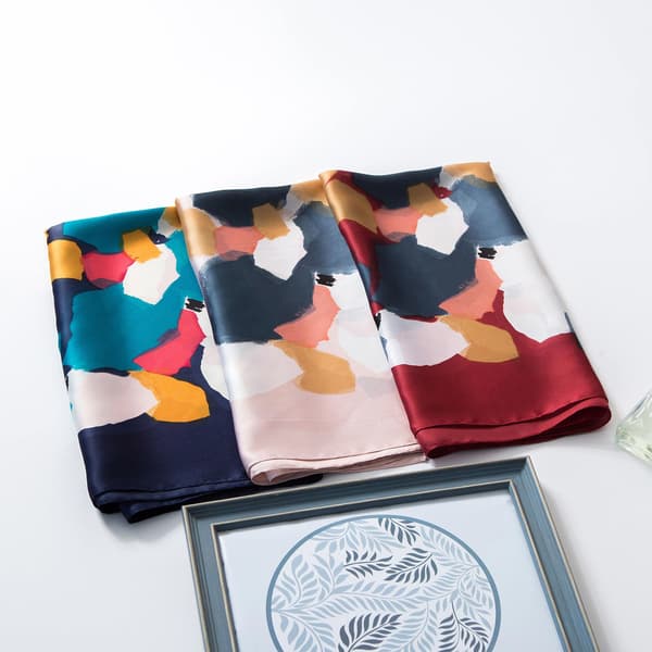 3 stk Silke Touch Skjerf Medium Square Satin Bandana Kvinner 70 × 70cm Blå+rosa+rød