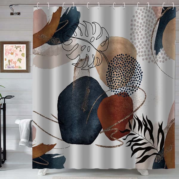 Boho Duschdraperi Abstrakt Mid Century Marinblå Guld Färgglad