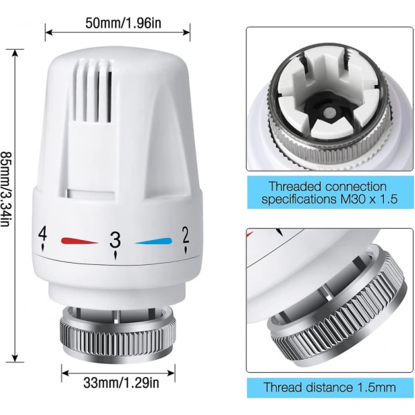 4 kpl termostaattista patteriventtiiliä, trv M30 X 1.5, termostaattinen patteriventtiili,