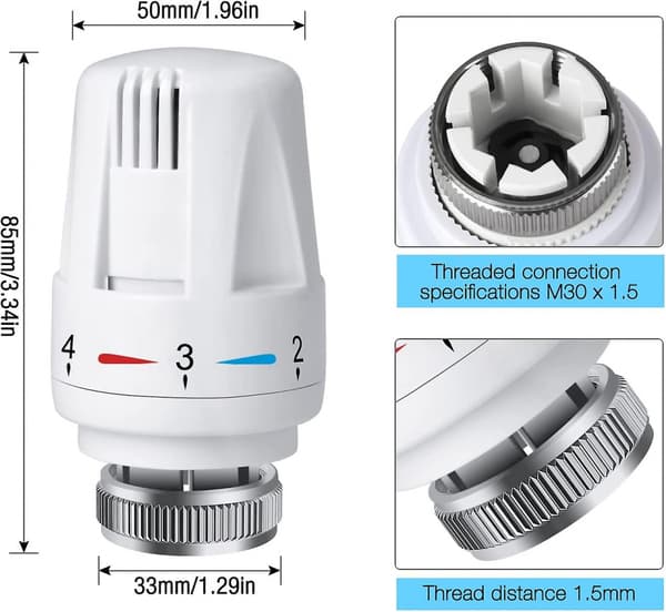 4 stk. termostatisk radiatorhode, trv M30 X 1.5, termostatisk radiatorventil