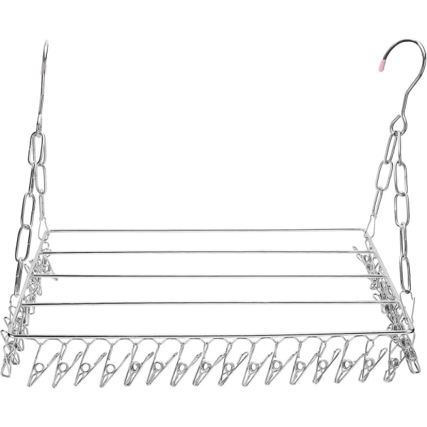 Sock Drying Rack, rostfritt stål med 36 vindtäta klämmor Hängande kläder D