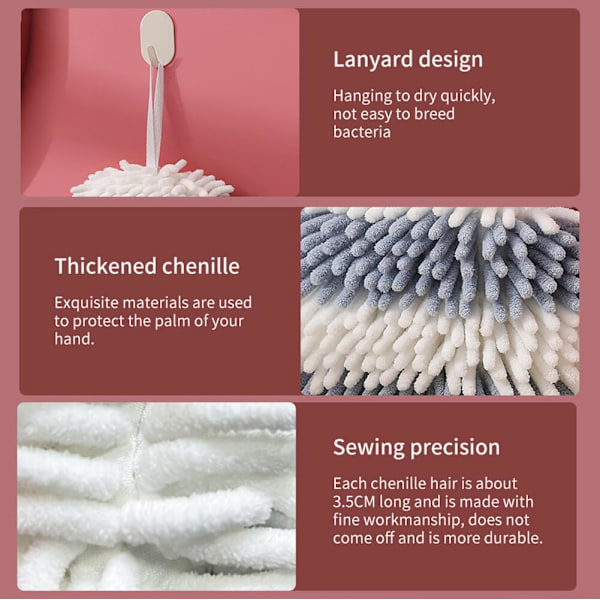 4-pack Chenille handdukar Hängande luddiga bollhanddukar Snabbtorkande bad