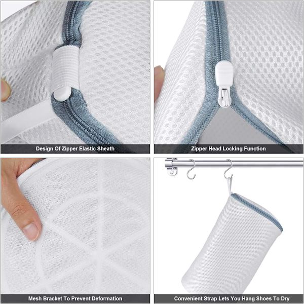 Tvättpåse för skor, polyester dragkedja nät tvättpåsar, tvättmaskin och torktumlare säker tvättpåse för sneakers, strumpor, behåar, 2-pack (XL+L)