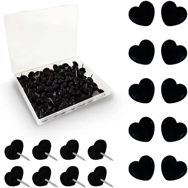 200 Stykker Plastik Farve Sort Hjerte Tegnestift Form Nål Binding C