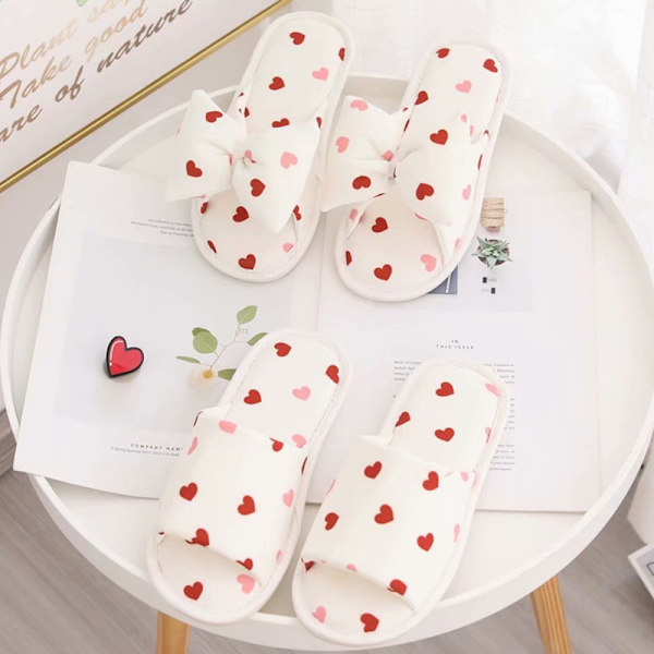 Kärleksslips med rosett, bomullstoffslippers med öppen tå för kvinnor, andningsbarS