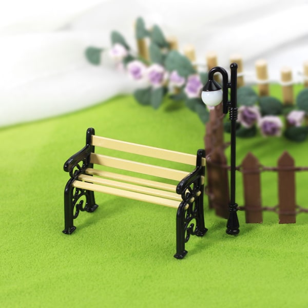 Puinen puiston penkki ja katuvalaisin Mikro maisema Miniatyyrit Nukkekoti Huonekalut Miniatyyri Deko Lelut DIY Käsityöt Koti Dekor