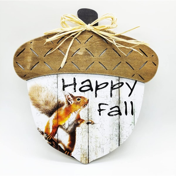 Happy Fall Skilt Træ Efterår Høst Ornamenter Veranda Forreste Dør Th