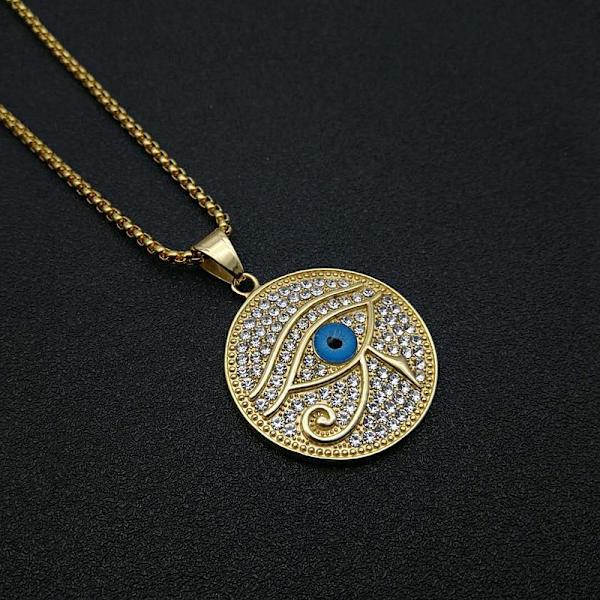 18k guldpläterad Horus öga Ra öga Egypten skydd hundmärke hänge rostfritt stål halsband smycken present