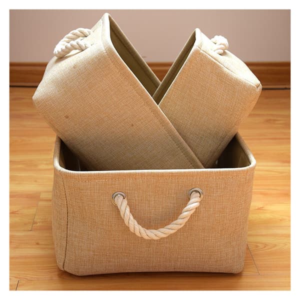 Tjock duk hopfällbar förvaringskorg (beige, medium)