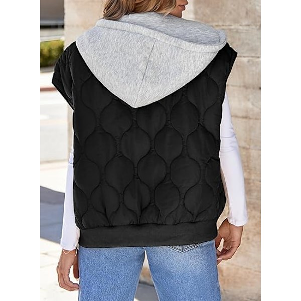 (M) Huvad Vinterväst Kvinnor Zip Up Ärmlös Quiltat Västar med Fickor