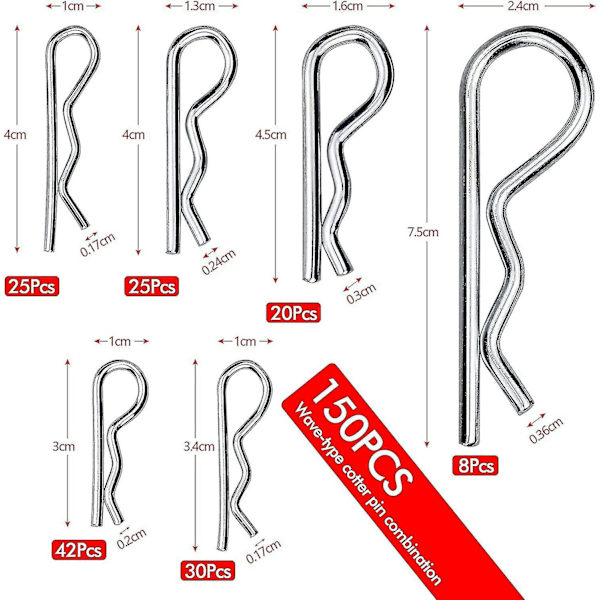 150 stk. Splintpind Retainer Pins, R Clips Retainer Pins Cotter P