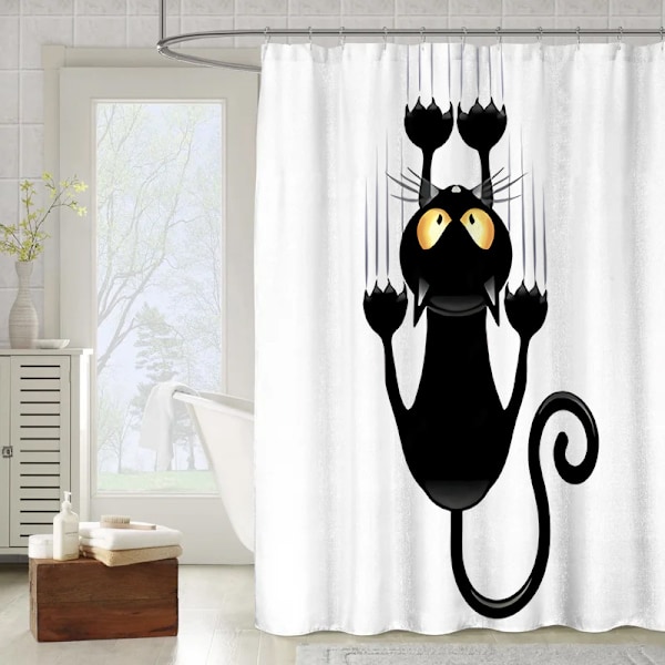 Rolig katt duschdraperi vattentät bad gardiner djur tyg textil mögelbeständig med krokar, duschdraperier för badrum 150 x 180cm