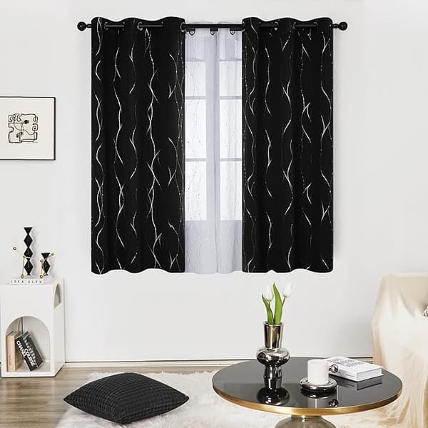 Mørklægningsgardiner til stuen, gittergardiner, sorte, B132 x L213 cm