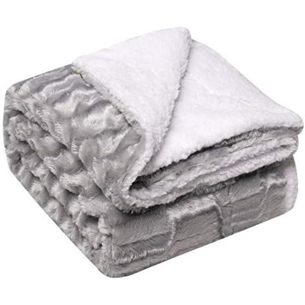 Sofa Blanket Warm Fluffy Quilt Thick Fiber Bedding Double Layer Super Soft Comforter Stair Trellis Grey 50"x60"