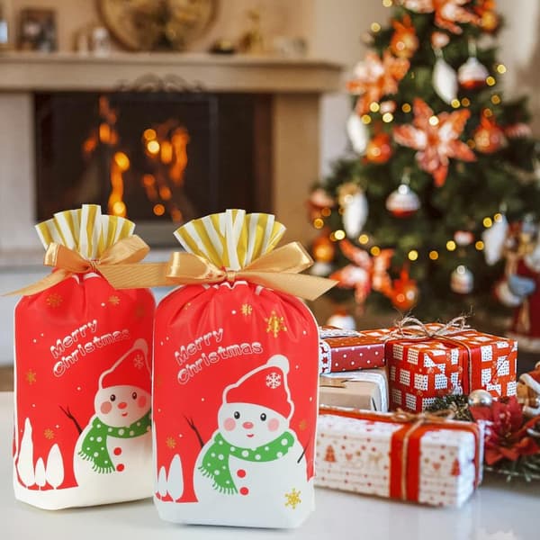 50 st presentpåsar i juldesign, godispåsar med dragsko i trä