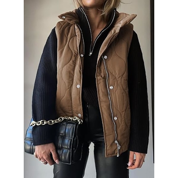 (M)Klippt Puffer Väst Kvinnor Lättvikts Quiltat Stå Krage Ärmlös Jackor Höst Knapp Zip Up Varm Kappa Ytterkläder