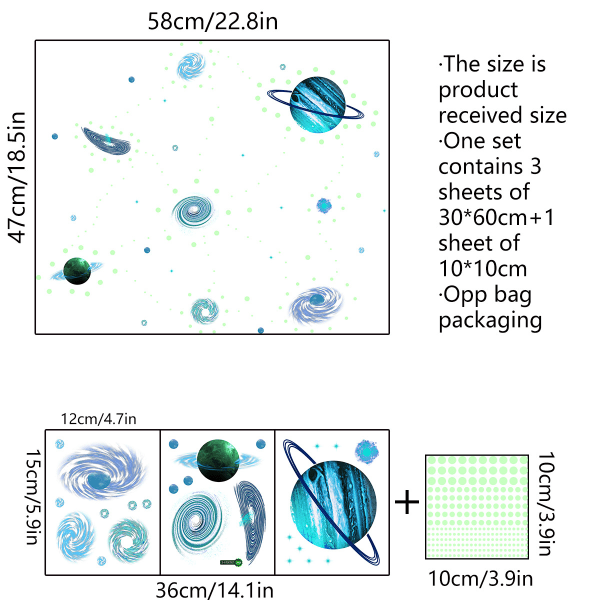 Et sett med Planets univers veggklistremerker Veggklistremerker Veggdekorasjon