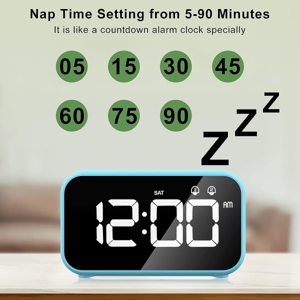 LED Digital väckarklocka med snooze-funktion, 2 larm, 12/24H US