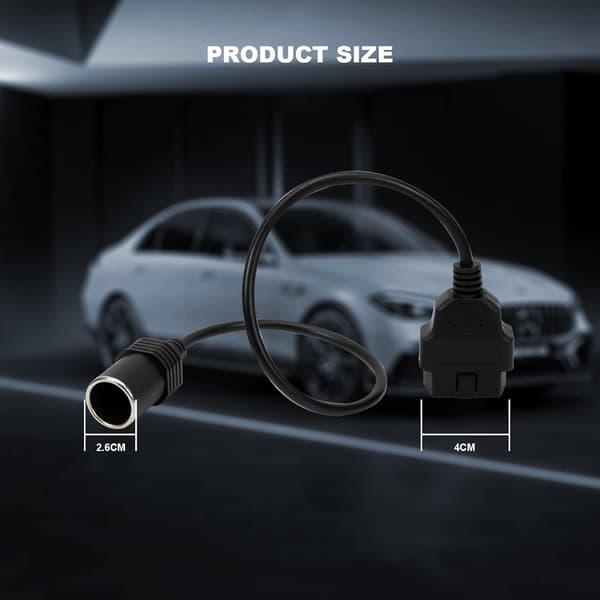 OBD2 16-pins til Hunnlig Sigaretttennerkontakt Strømkabel 18 AWG