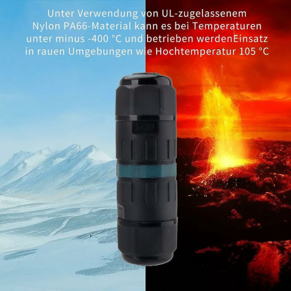 2 stk. 3-polet IP68 vandtæt kabelforbindelse til 9-12 mm ledningsdiameter jordkabel