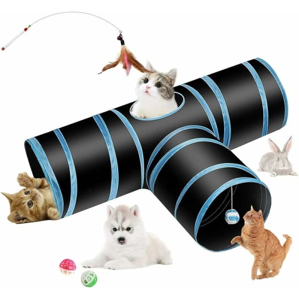 Cat Tunnel Cat Play, Cat Toy 3-veis sammenleggbart rør, Rabbit Tunne