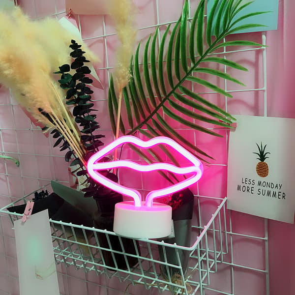Läppformade LED-neonskyltar Ljus, PVC-plast Rosa Läppformad Neon