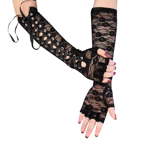 Spetsbroderade spännsöljeshandskar med halvfinger för cosplay och dans