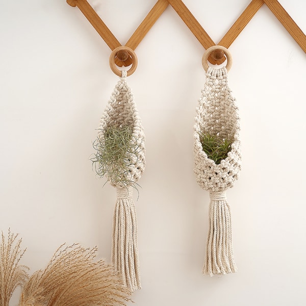 2PCS Macrame Plant Hanger Indoor Hanging Planter Basket with Wood