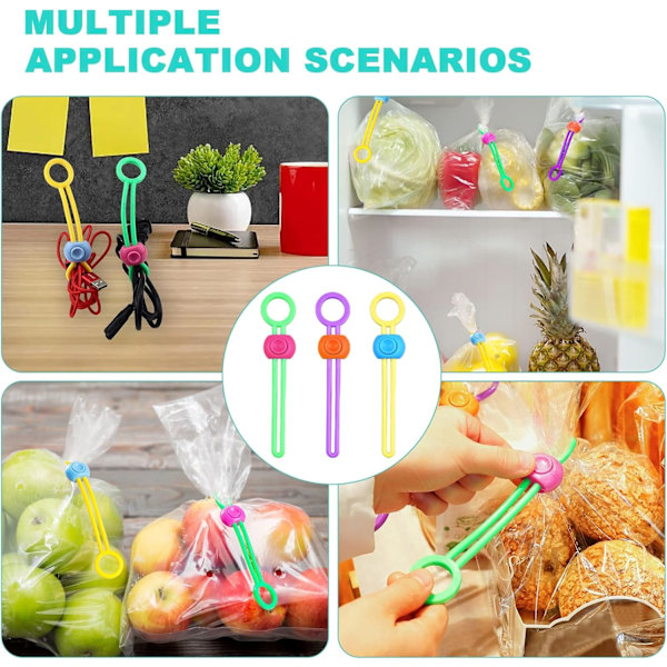15 stk Matposeforsegler, Plastmatposeklips, Matklips for Snacksposer, Oppbevaringsposer, Ladingkabel