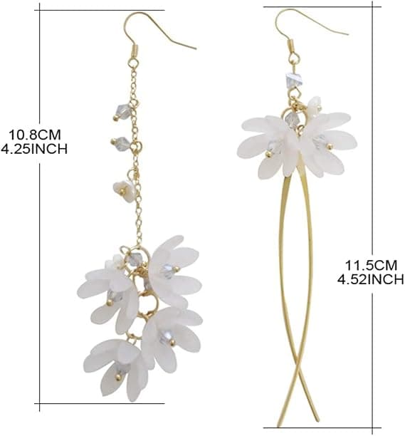 Lettvint Boho Chic Krystall Akryl Asymmetri Blomster Dråpe Øredobber Hvit Lang