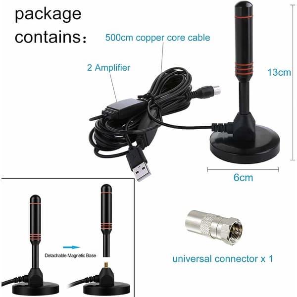 Digital stangantenne, bærbar TV-antenne med magnetisk base, Powe