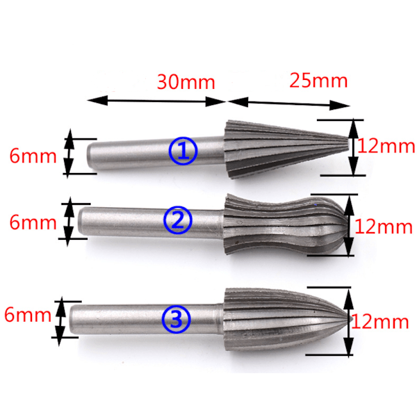 6 stk. roterende fræsebits til slibemaskine - 6 mm rund skaft - træskæringsværktøjer