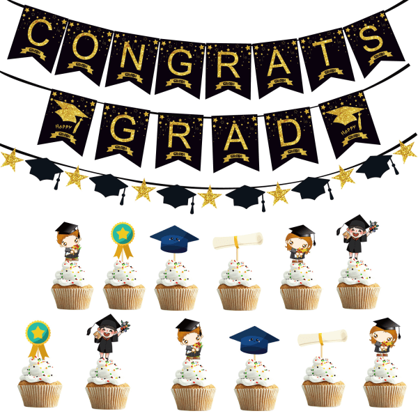 Gratulerer Grad Graduation Party Set Dekorasjon Banner Lim