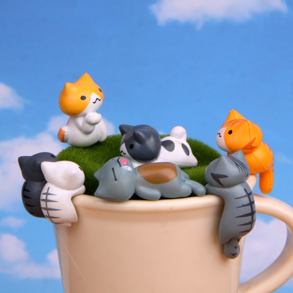6 stk. Miniature Lucky Cat-figurer, søde kattelegetøjsfigurer DIY Cr