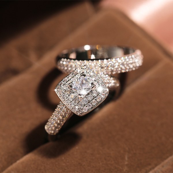 Full diamant mikro-set prinsessa diamantring kvinnlig mode lyx