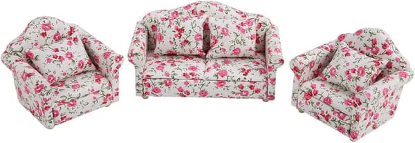 Mini Sofa Dukkehus 1/12 Dukkehus Møbler Sofa Blomstermønster