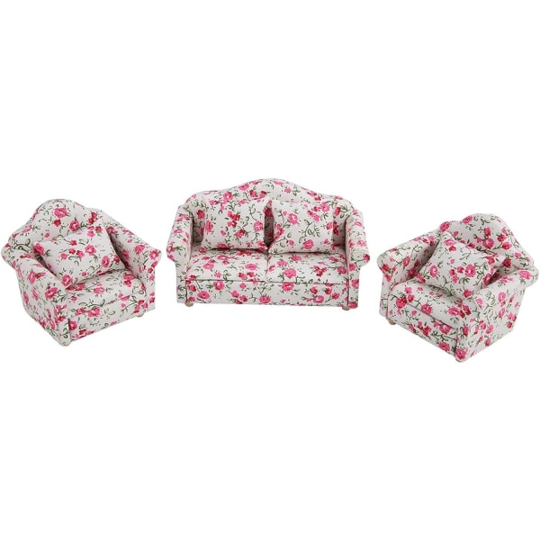 Mini Soffa Dockhus 1/12 Dockhus Möbler Soffa Blommönster