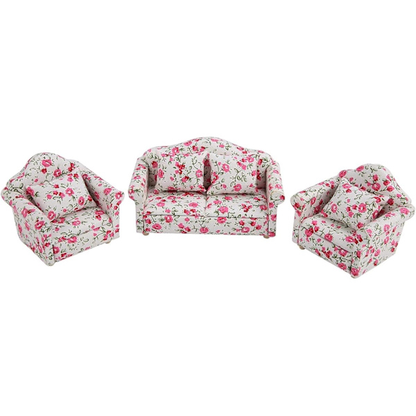 Mini-sohva nukkekotiin 1/12 nukkekotihuonekalusohva kukkakuvio