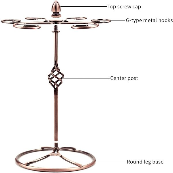 Vinglasstativ, Vinglasstativ til bordplade, Elegant Vinglasstativ til bordplade/Vinglasstativ, med 6 kroge, Køkken Glastilbehør, til opbevaring af familiebar, Bronze