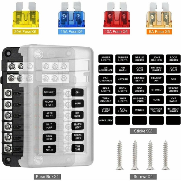 12-tie Fuse Box, 12V Fuse Holder, ATO 32V 100A 12 LED -indikaattoreilla